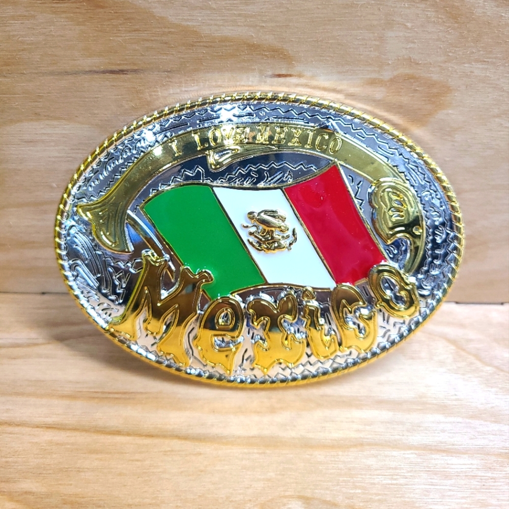 Gorgeous Mexico Mexican Flag Large Belt Buckle Beautifully Made